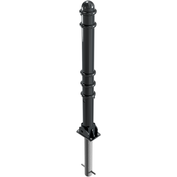 Ornamental bollard | Series 479B | � 76 mm | foldable, self-engaging lockfor casting in concrete, with hot-dip galvanized ground socket part-no. 470.60approx. 400 mm below ground | with triangular locking mechanism acc. with DIN 3223 | without eyelet